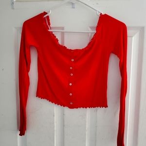 Me to We red cropped top with lettuce edge